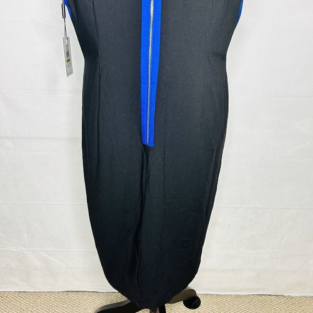 NWT Calvin Klein Womens Blue Black Round Neck Sleeveless Sheath Dress Size 14 - Picture 8 of 9